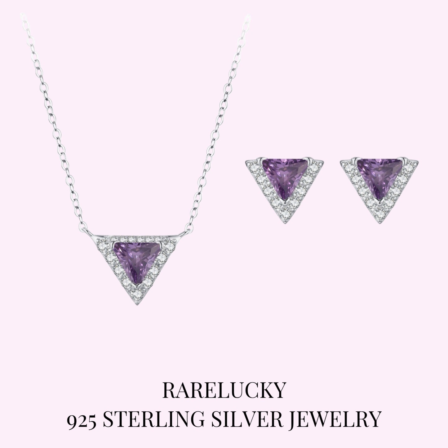 RareLucky Triangle Halo S925 Necklace & Stud Earrings Set