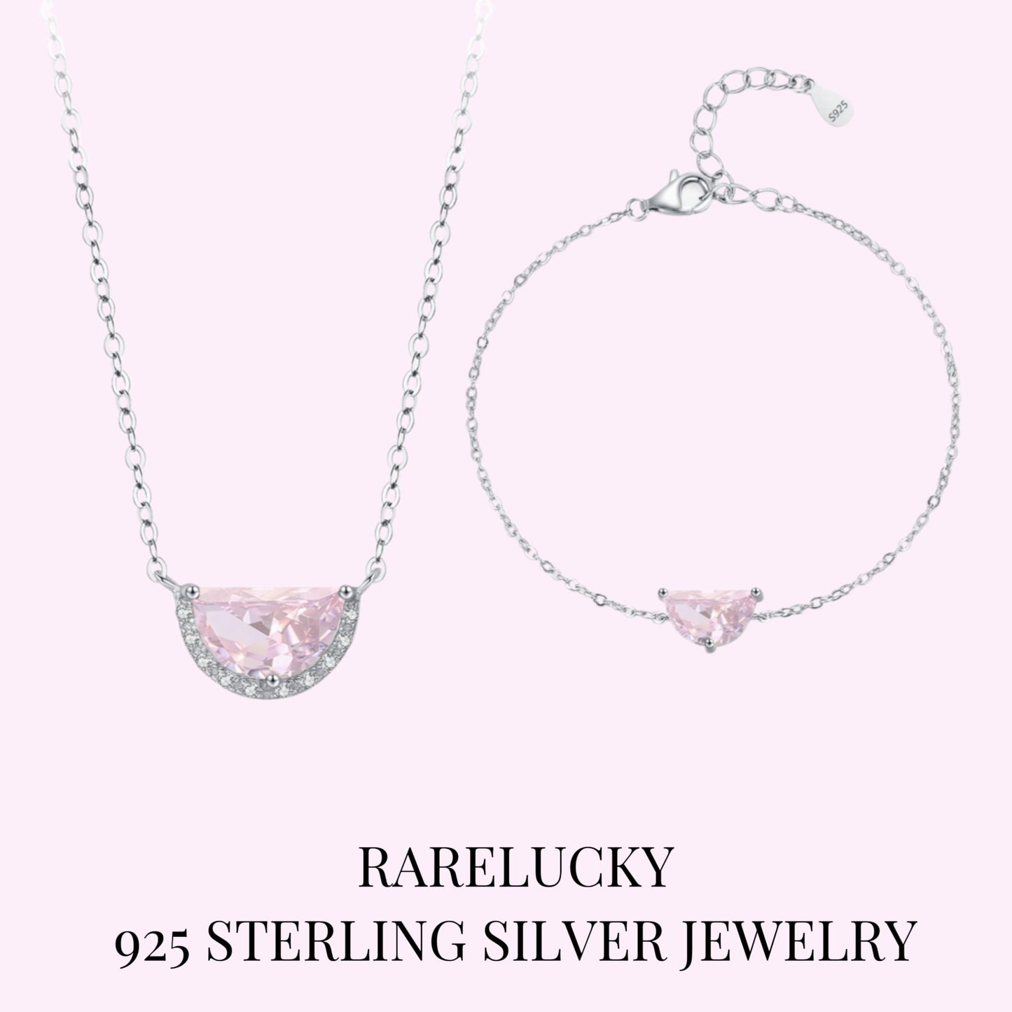 RareLucky Blush Pink Half-Moon S925 Necklace & Bracelet Set
