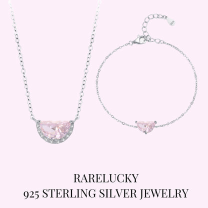 RareLucky Blush Pink Half-Moon S925 Necklace & Bracelet Set