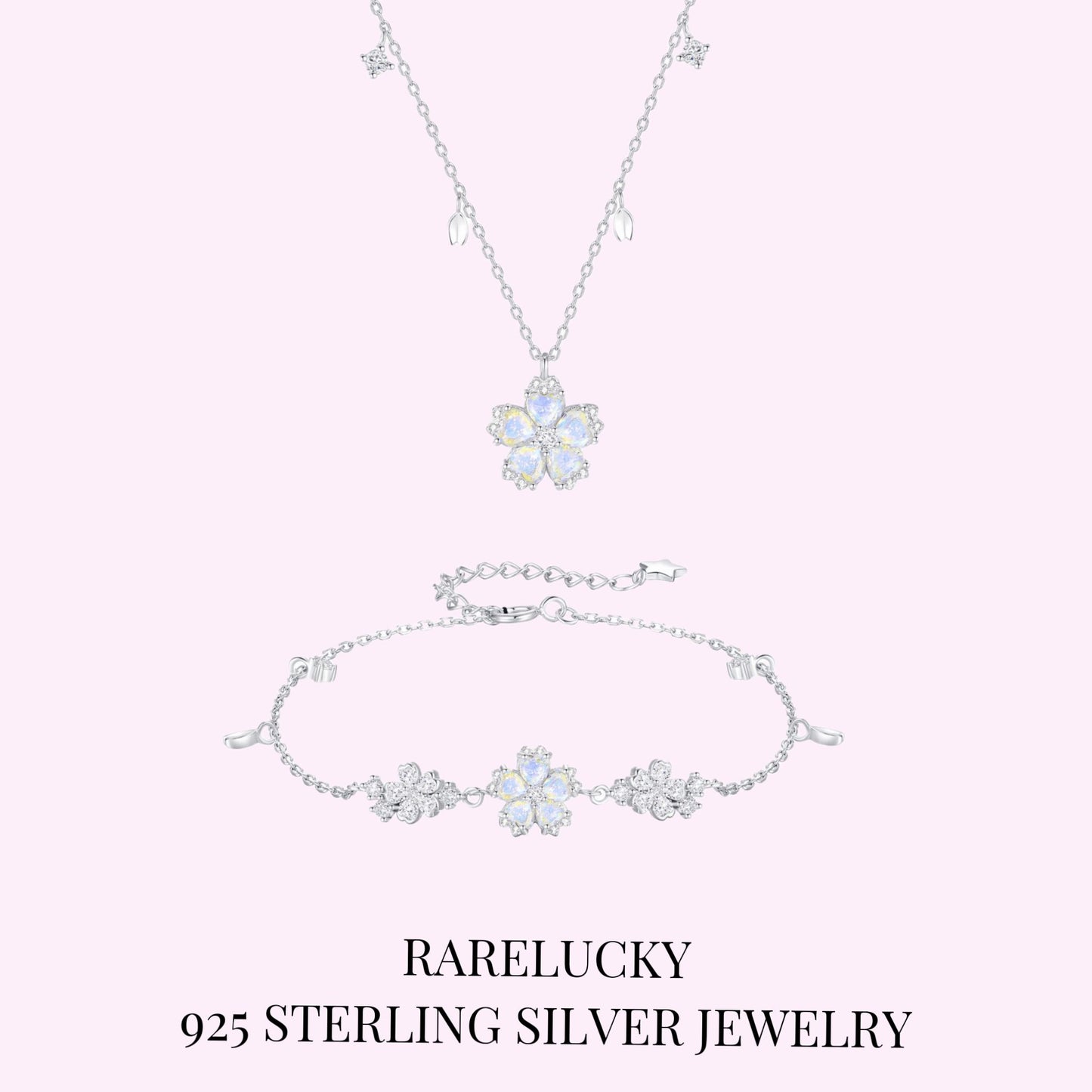 RareLucky Rotating Aurora Sakura S925 Necklace & Bracelet Set