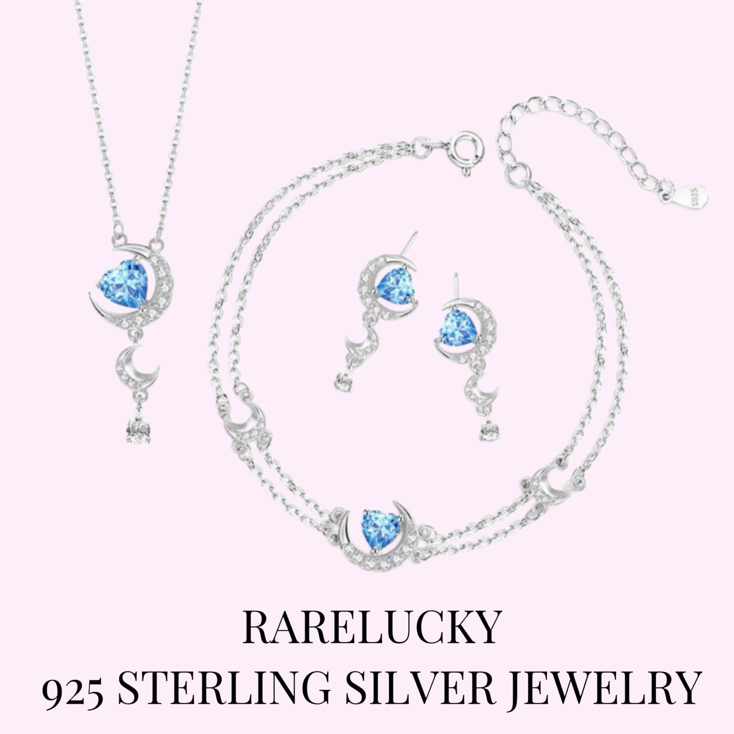 RareLucky Moon Heart S925 Jewelry Set