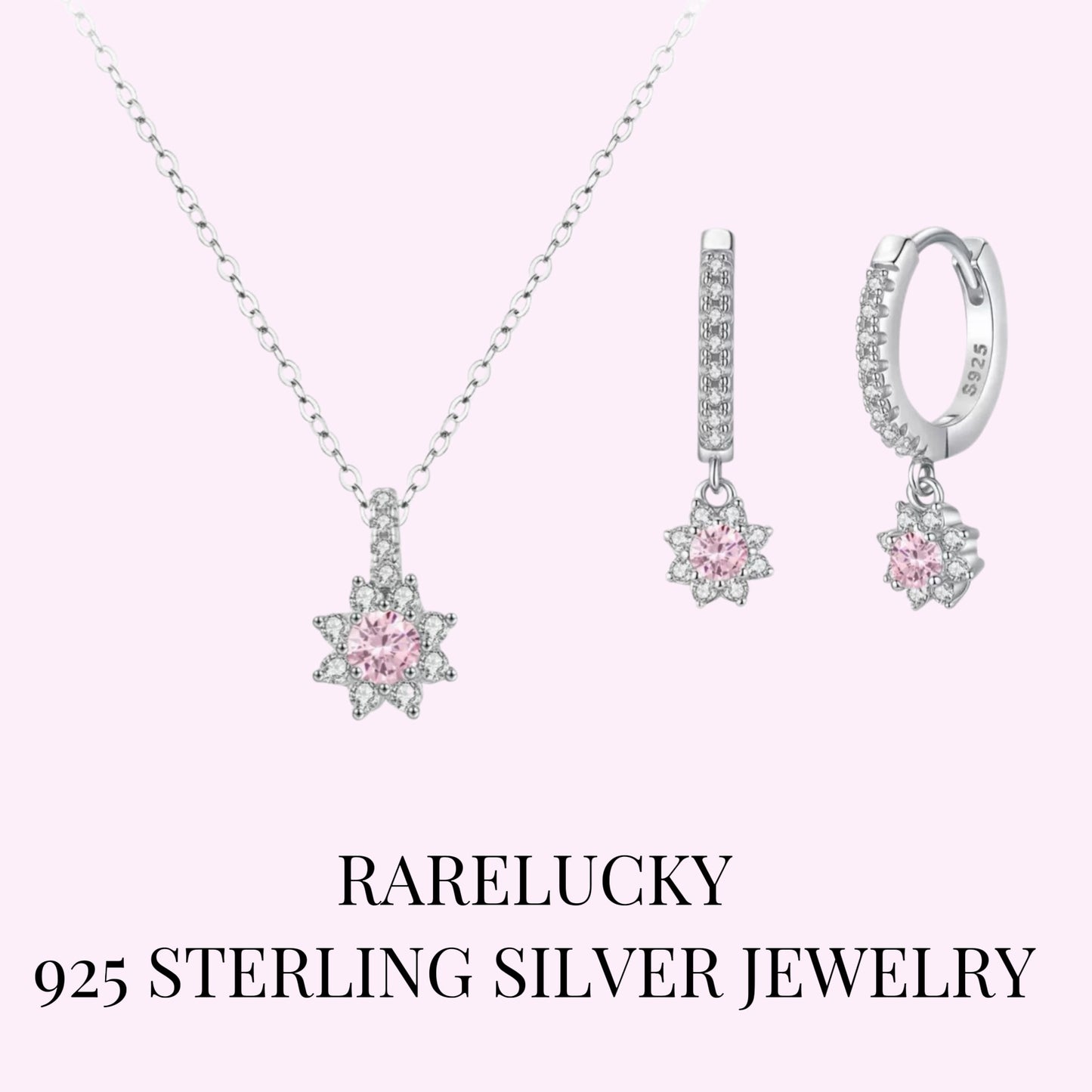RareLucky Pink Snowflake S925 Jewelry Set