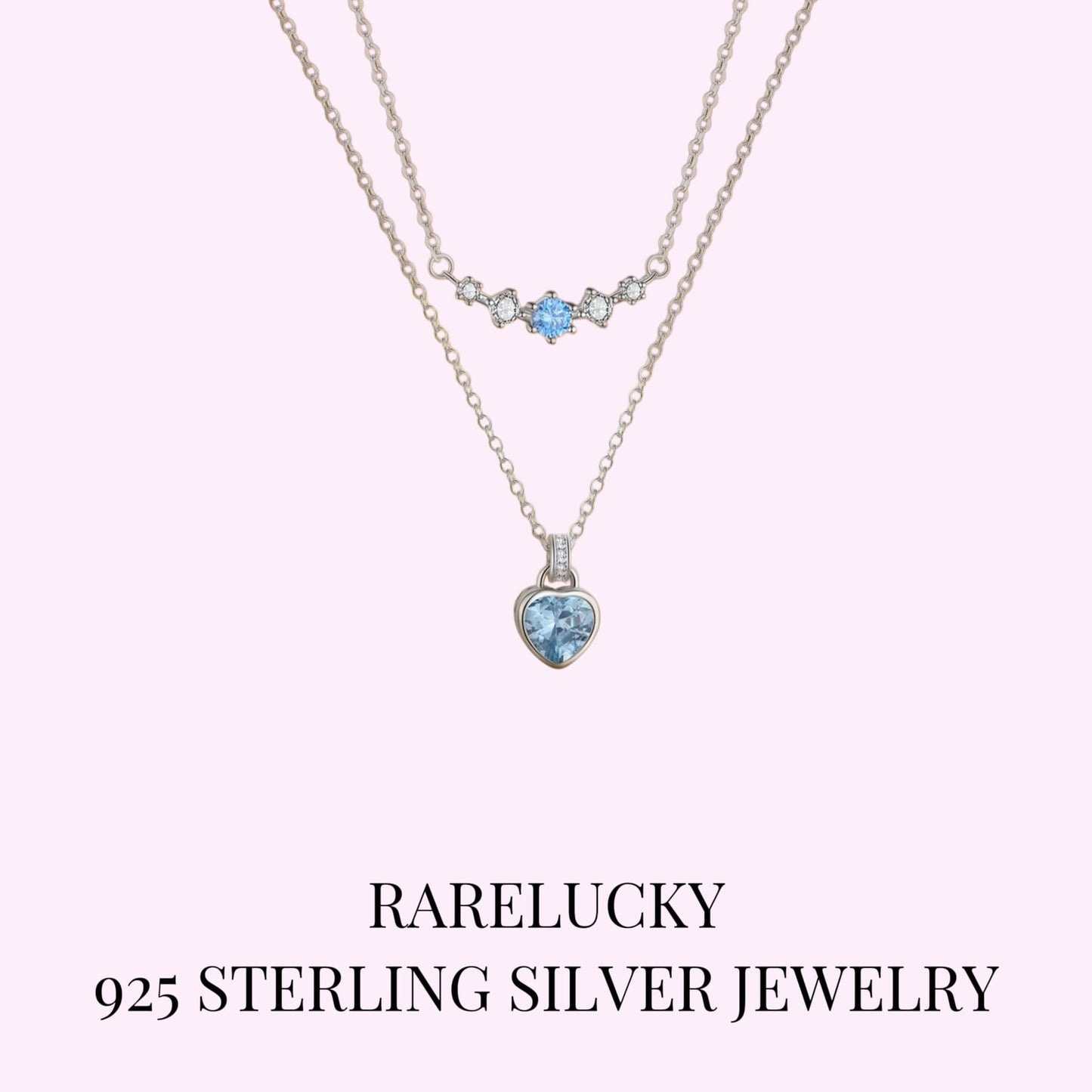 RareLucky Blue Heart Layered S925 Necklace Set