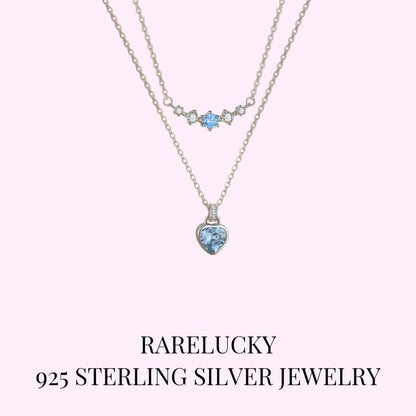 RareLucky Blue Heart Layered S925 Necklace Set