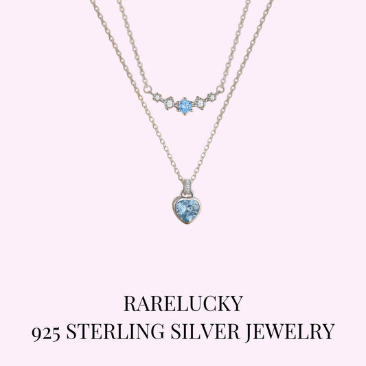 RareLucky Blue Heart Layered S925 Necklace Set
