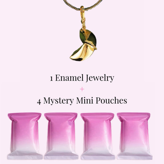 Lucky Fortune Cookie Locket Necklace + 4 Mystery Mini Bags