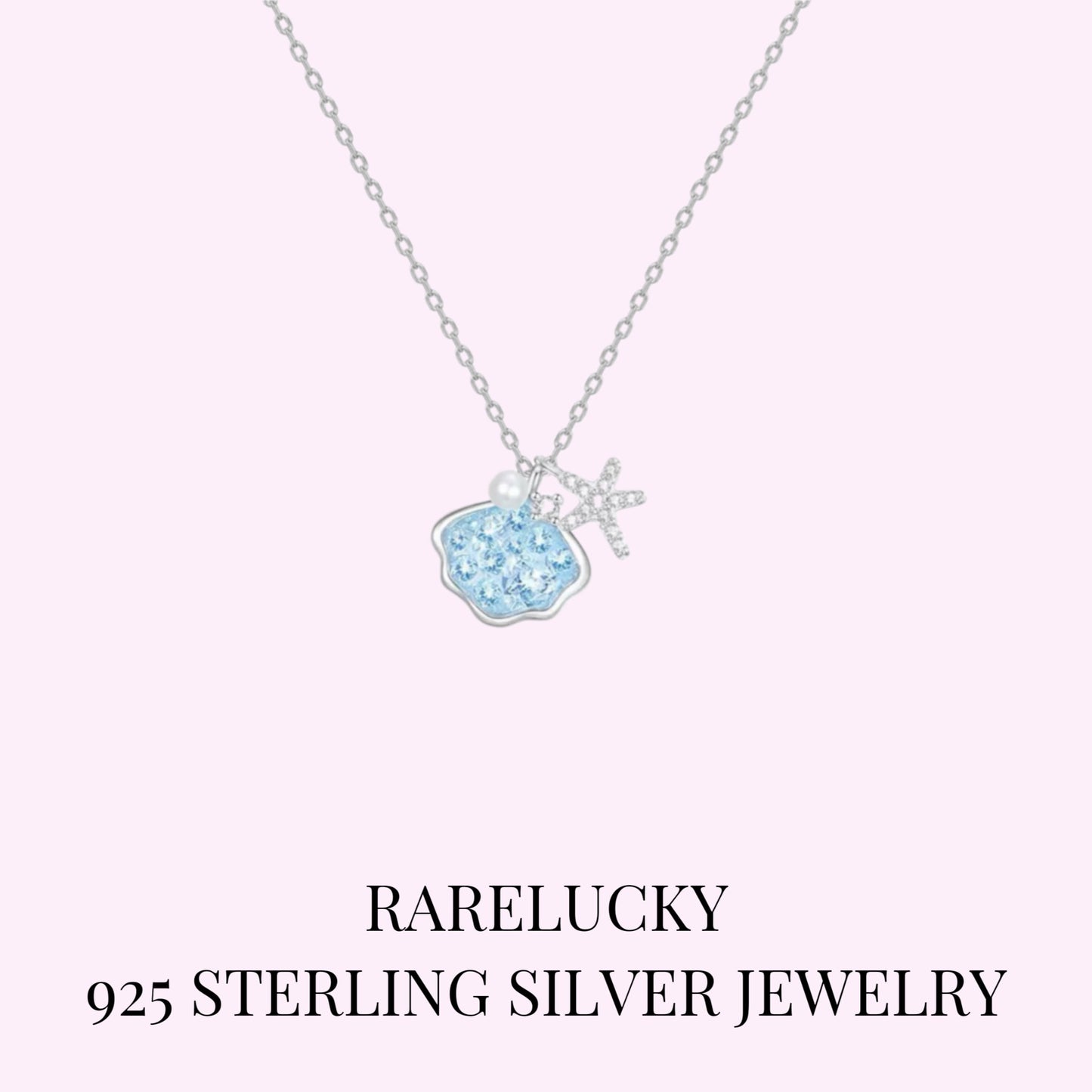 RareLucky Ice Blue Seashell Starfish S925 Necklace