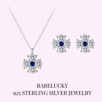 RareLucky Midnight Blue Blossom S925 Necklace & Stud Earrings Set