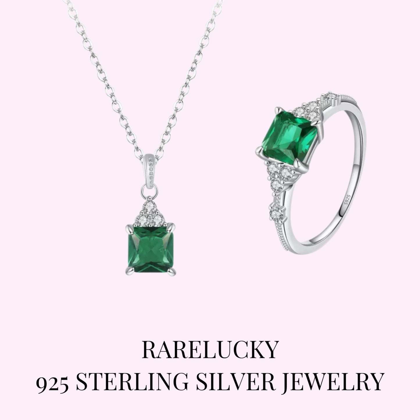 RareLucky Green Square S925 Jewelry Set