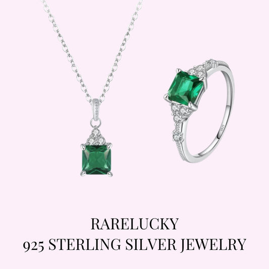 RareLucky Green Square S925 Jewelry Set