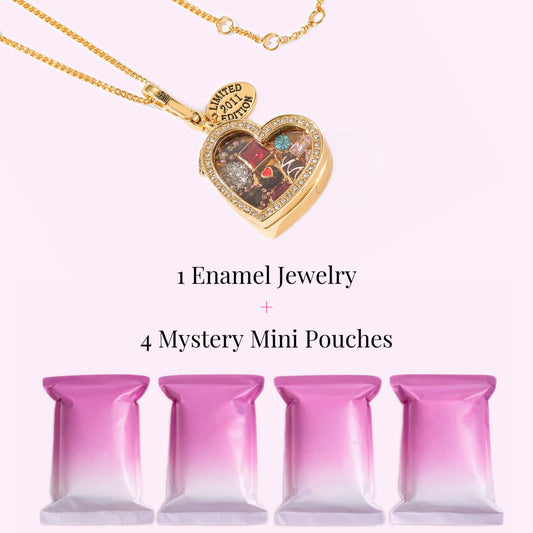 Chocolate Heart Locket Necklace + 4 Mystery Mini Bags