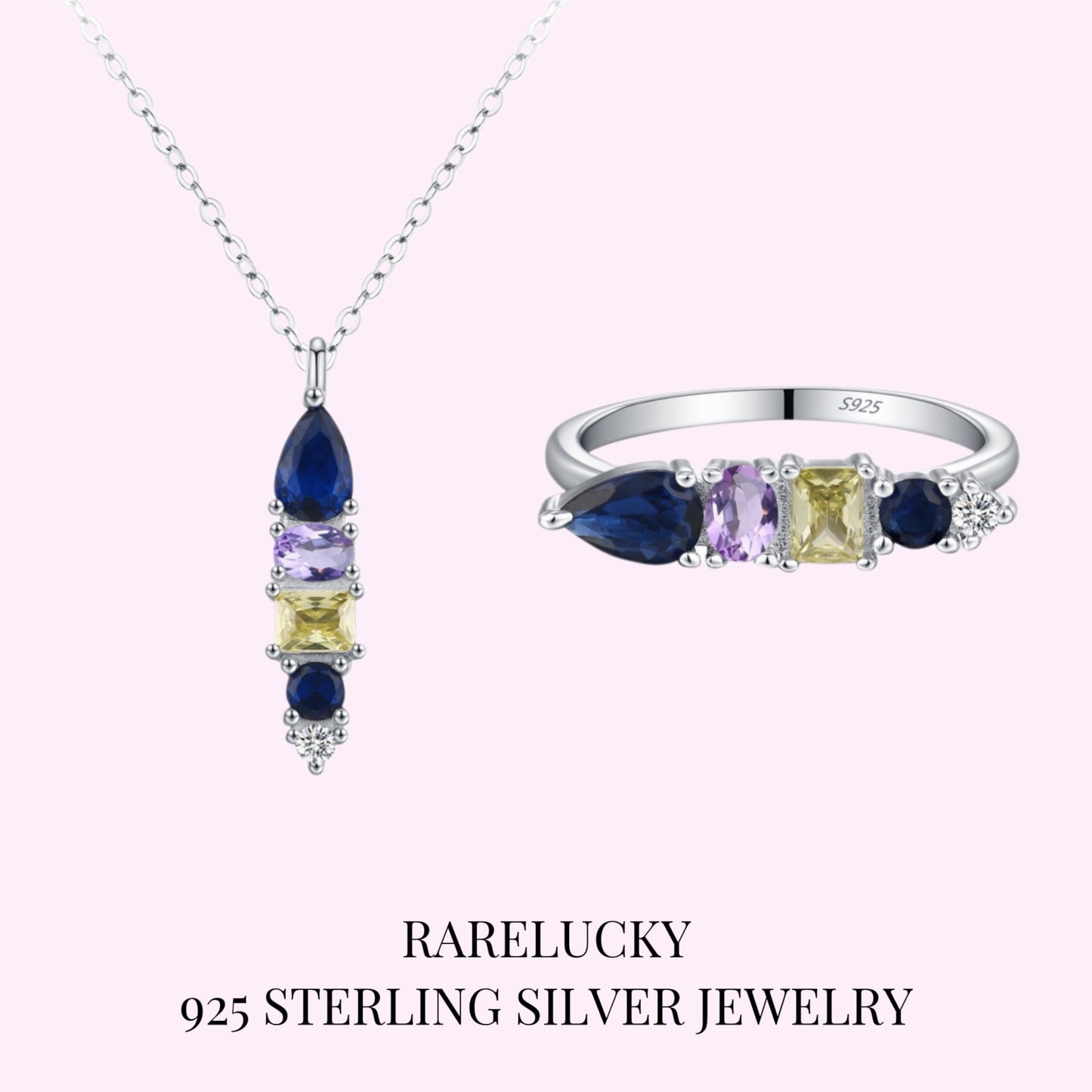 RareLucky Multicolor Zircon Mosaic S925 Necklace & Ring Set