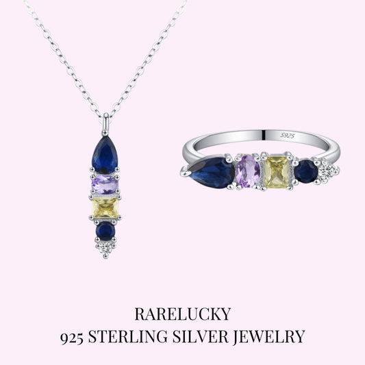 RareLucky Multicolor Zircon Mosaic S925 Necklace & Ring Set