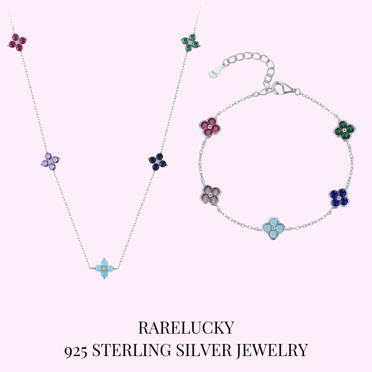 RareLucky Multicolor Clover S925 Necklace & Bracelet Set