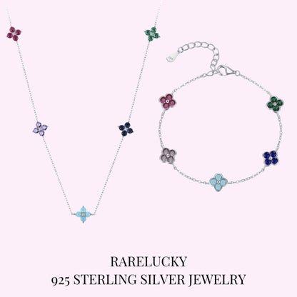 RareLucky Multicolor Clover S925 Necklace & Bracelet Set