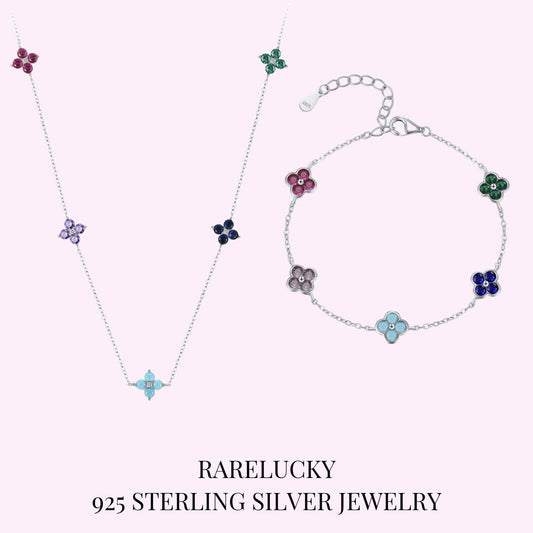 RareLucky Multicolor Clover S925 Necklace & Bracelet Set