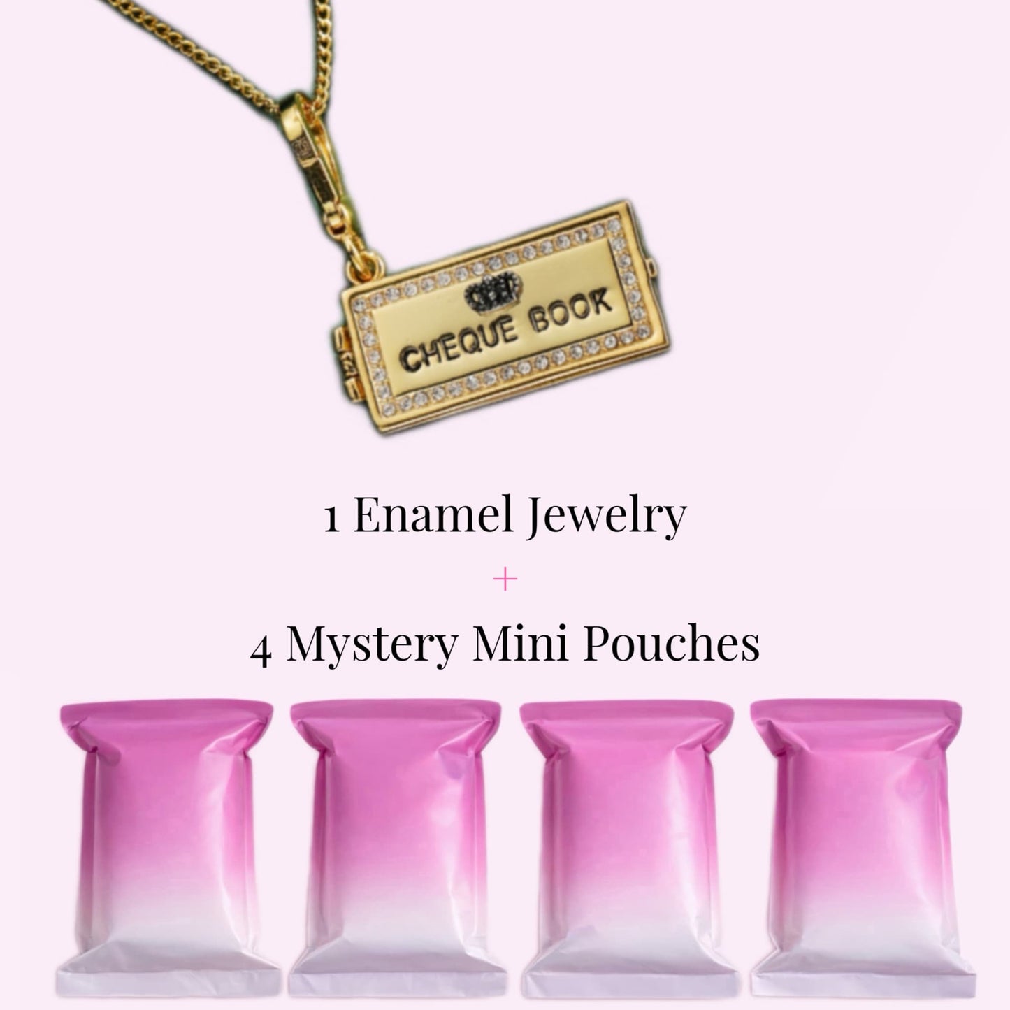 Cheque Book Locket Necklace + 4 Mystery Mini Bags
