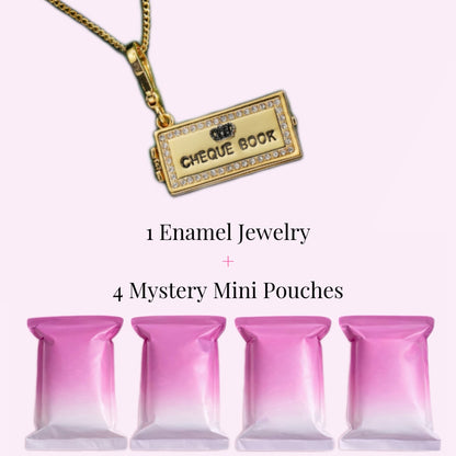 Cheque Book Locket Necklace + 4 Mystery Mini Bags