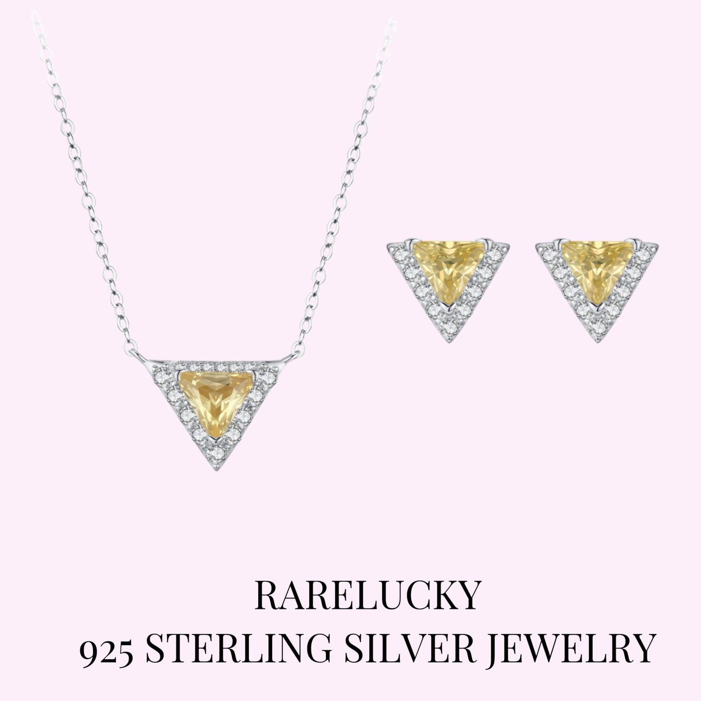 RareLucky Triangle Halo S925 Necklace & Stud Earrings Set