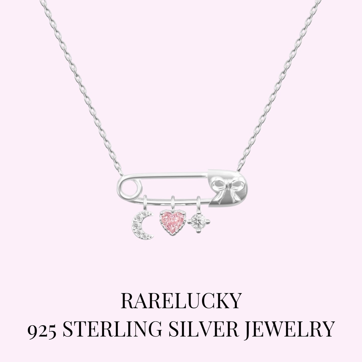 RareLucky Safety Pin Moon Heart S925 Necklace