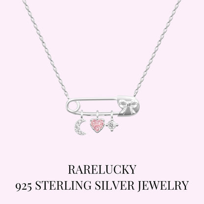 RareLucky Safety Pin Moon Heart S925 Necklace
