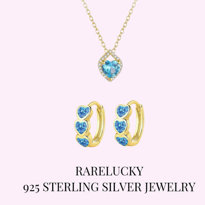 RareLucky Blue Heart Glow S925 Jewelry Set