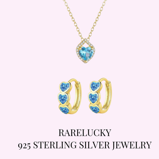 RareLucky Blue Heart Glow S925 Jewelry Set