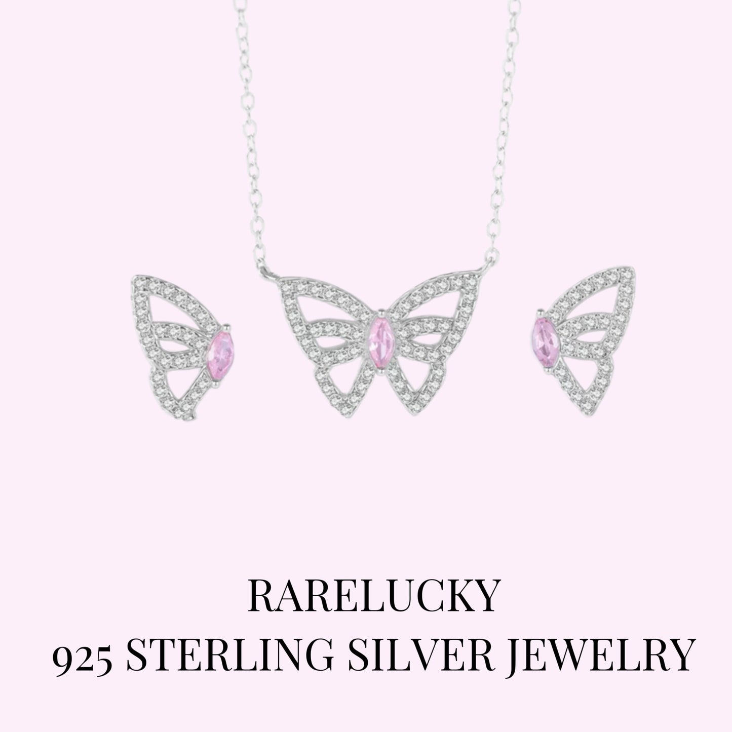 RareLucky Butterfly Glow S925 Necklace & Studs Set