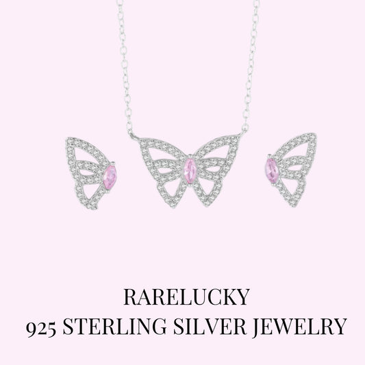 RareLucky Butterfly Glow S925 Necklace & Studs Set