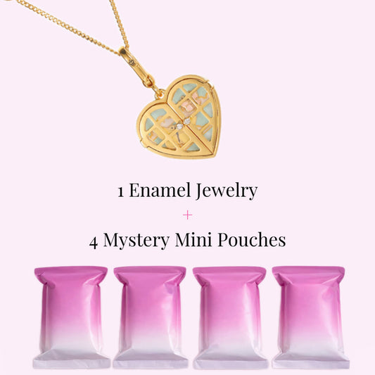 Twin Heart Locket Necklace + 4 Mystery Mini Bags