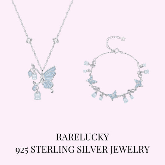 RareLucky Butterfly Lily of the Valley S925 Necklace & Bracelet Set