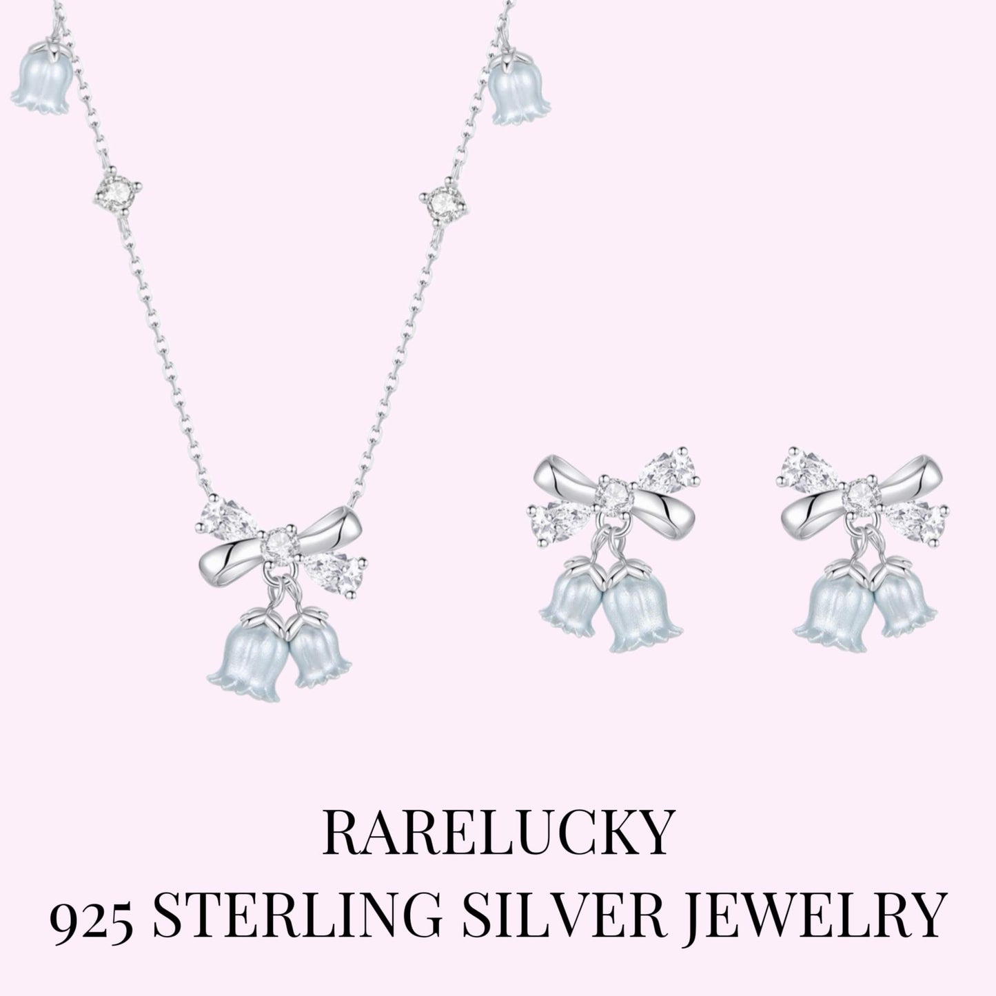 RareLucky Bluebell Bow S925 Necklace & Earrings Set