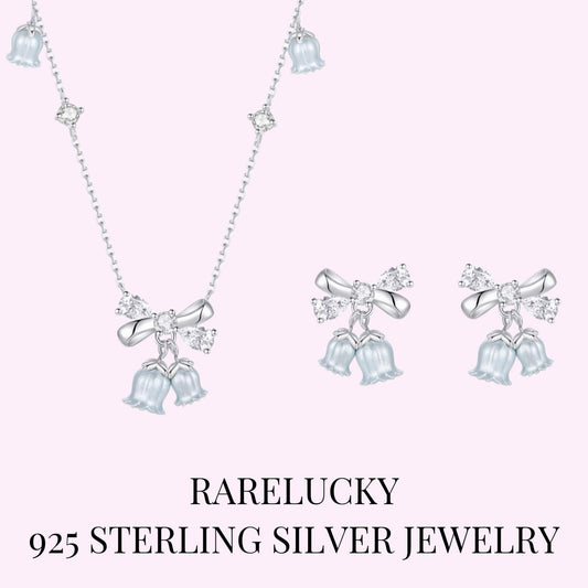 RareLucky Bluebell Bow S925 Necklace & Earrings Set