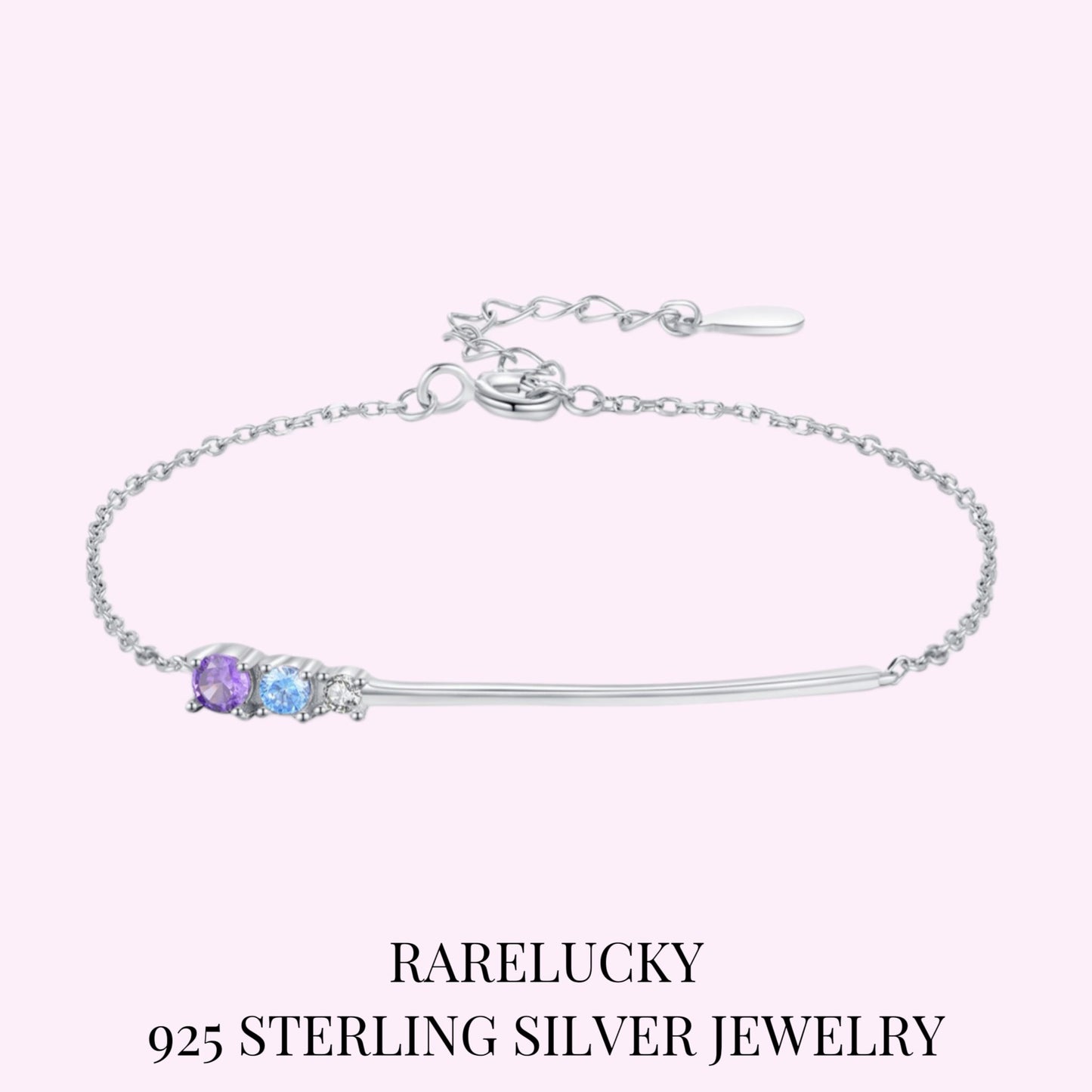 RareLucky Pastel Three-Stone Curved Bar S925 Bracelet