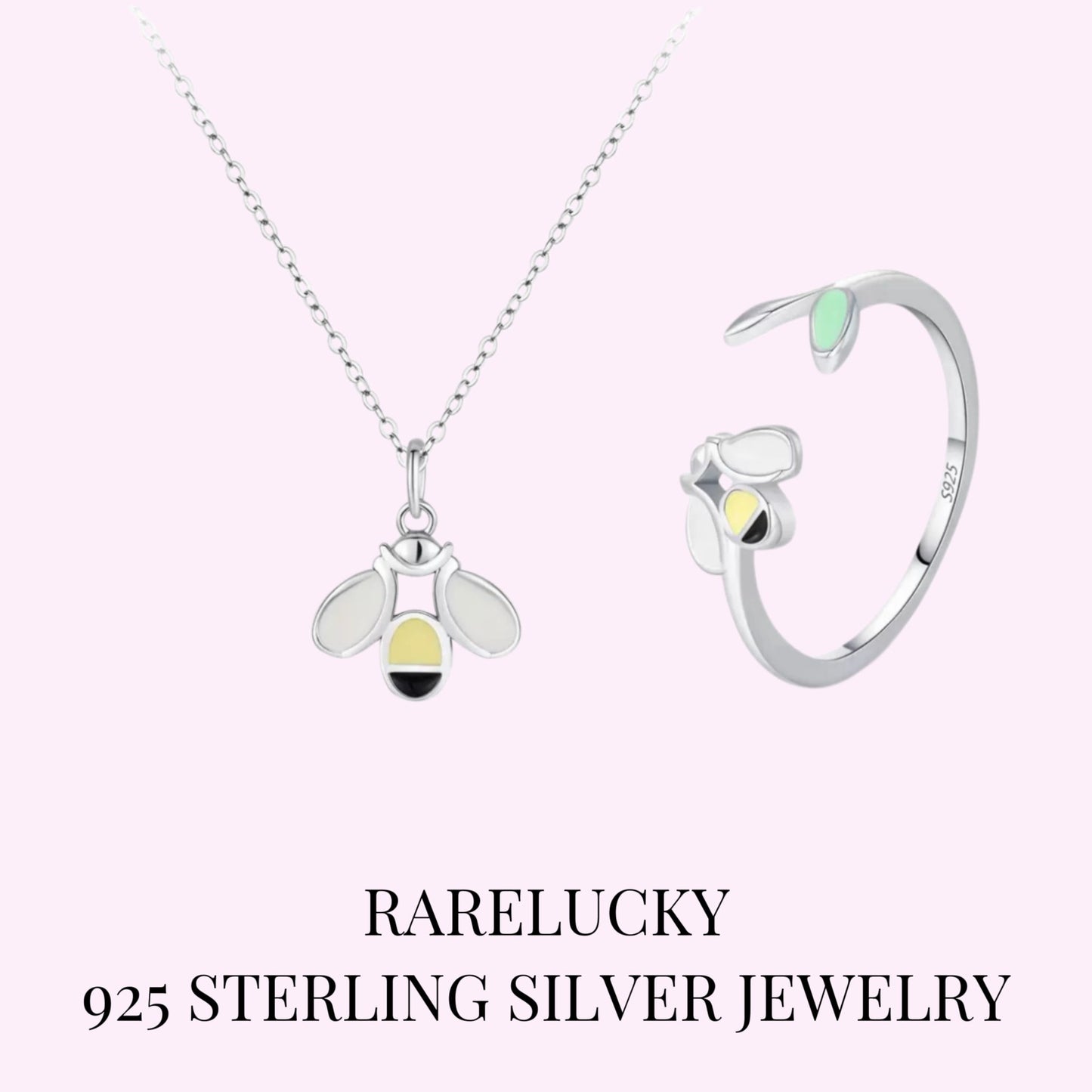 RareLucky Bee Enamel S925 Necklace and Ring Set