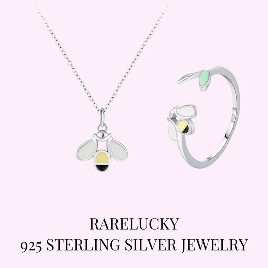 RareLucky Bee Enamel S925 Necklace and Ring Set