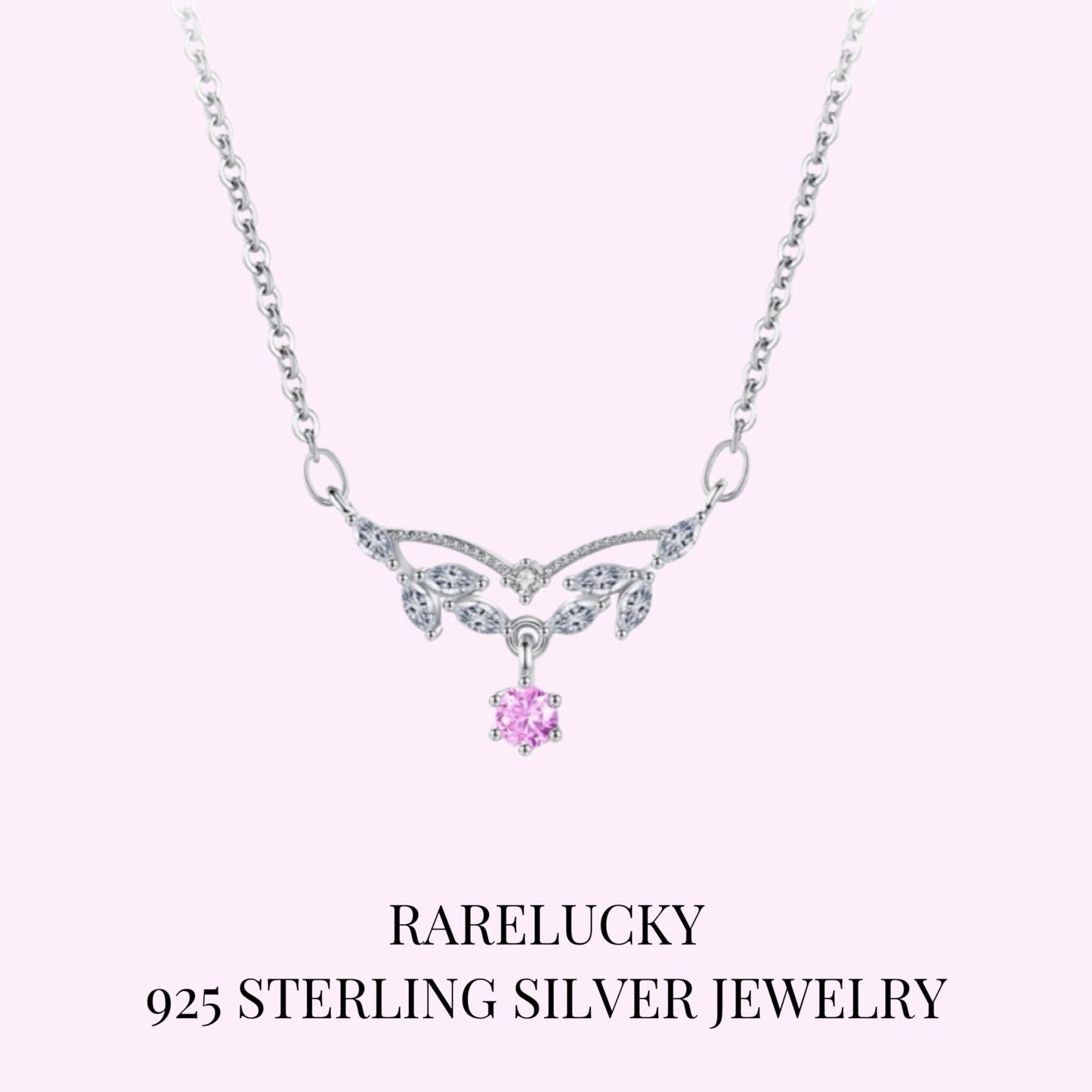 RareLucky Pink Zircon Wing Vine S925 Necklace