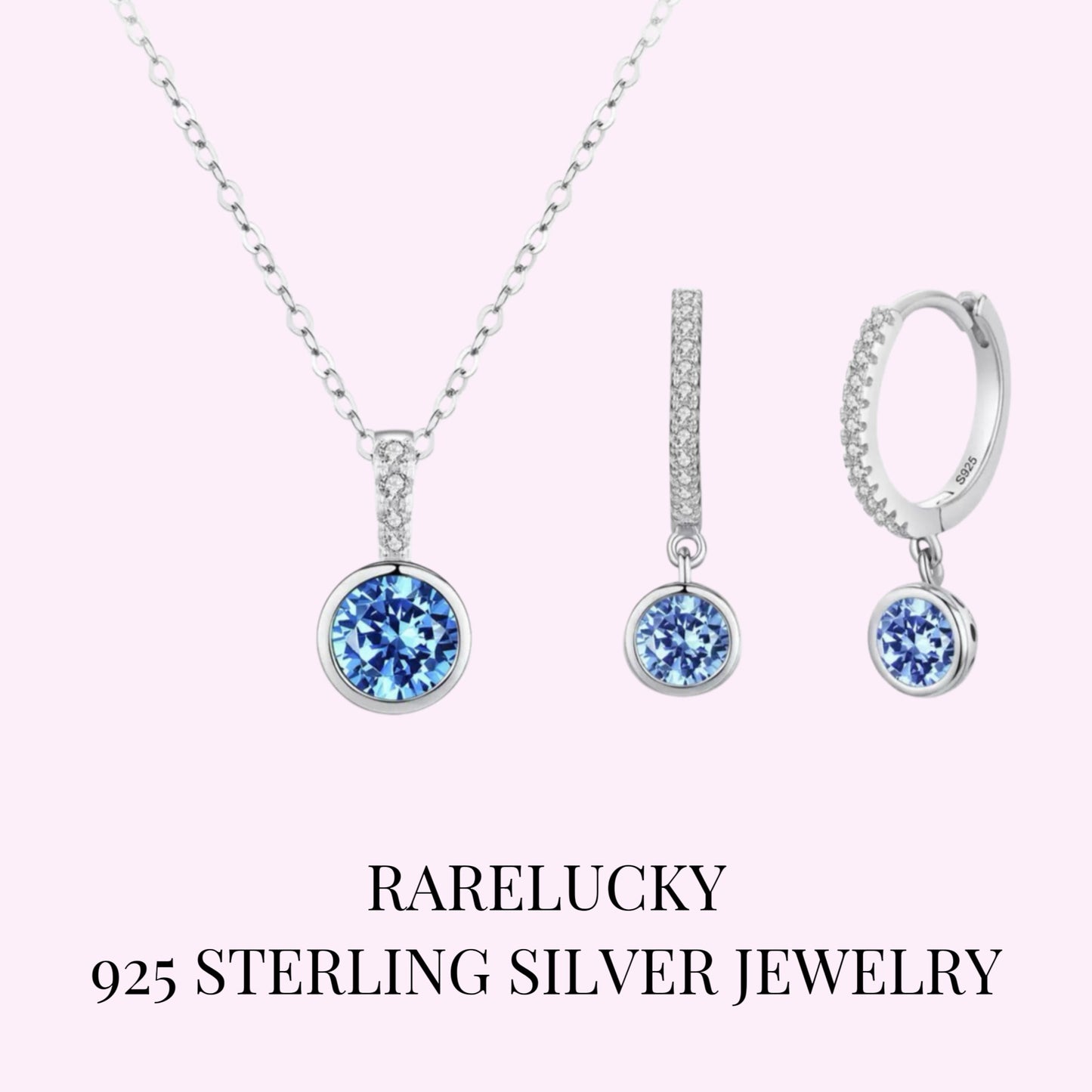 RareLucky Blue Orbit S925 Necklace & Hoops Set