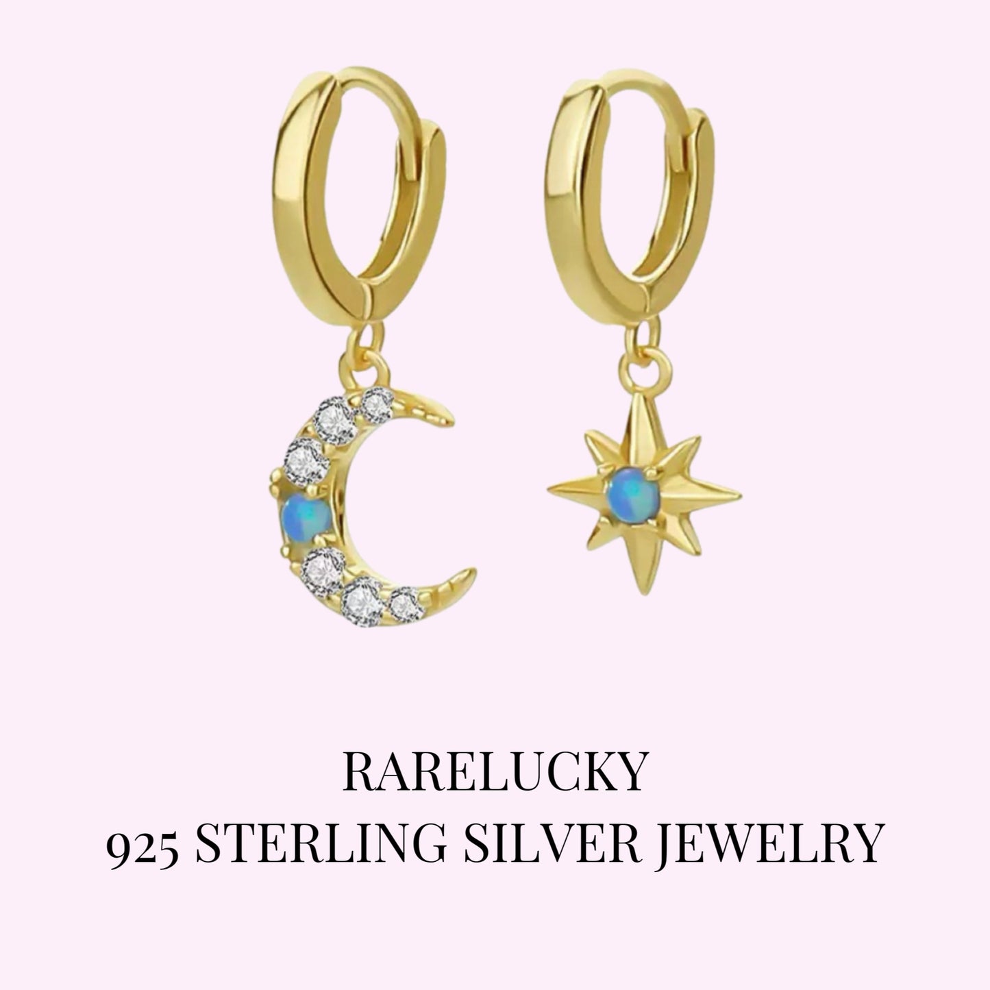 RareLucky Celestial Moon S925 Huggie Earrings