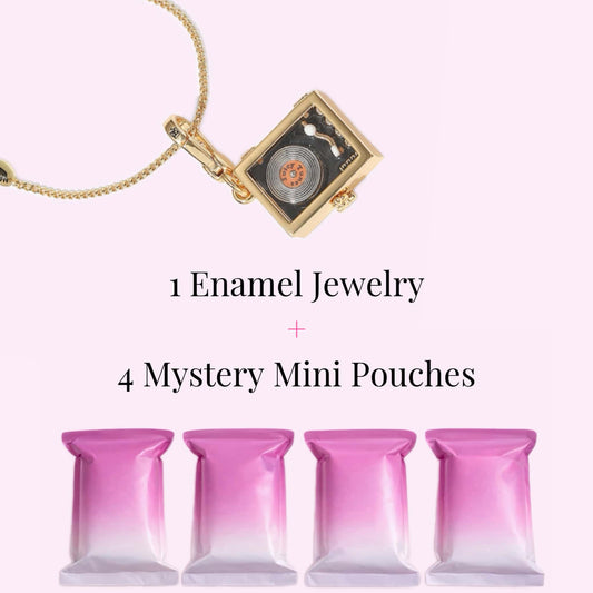 Vintage Record Player Locket Necklace+ 4 Mystery Mini Bags