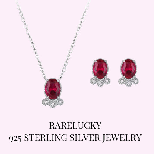 RareLucky Crimson Glow S925 Necklace & Studs Set