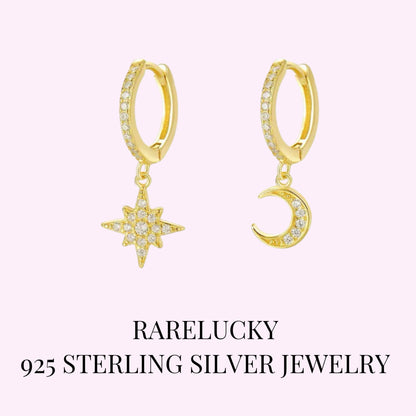 RareLucky Moonlight Star S925 Huggie Earrings