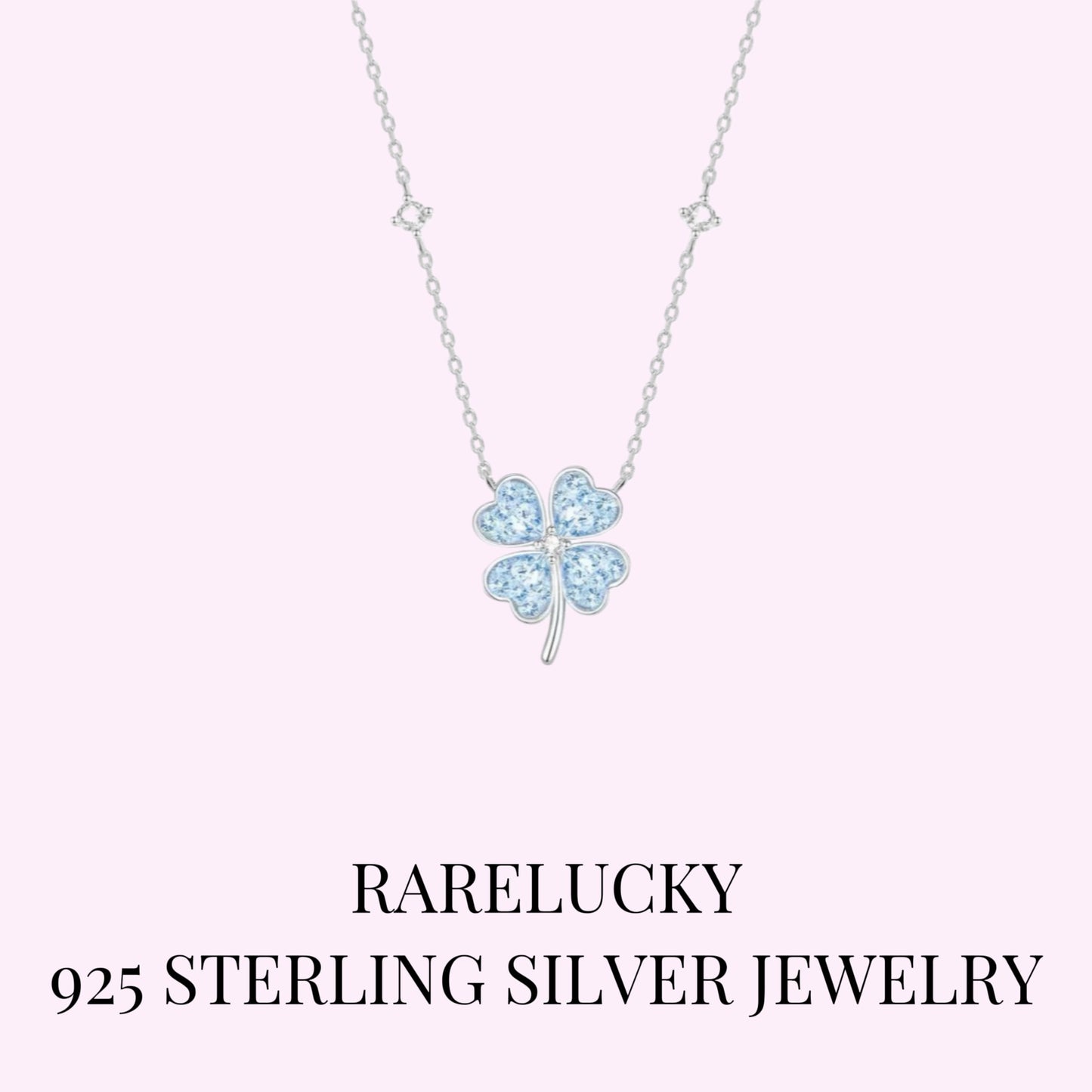 RareLucky Ice Blue Four-Leaf Clover S925 Necklace
