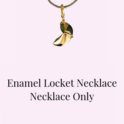 Lucky Fortune Cookie Enamel Locket Necklace