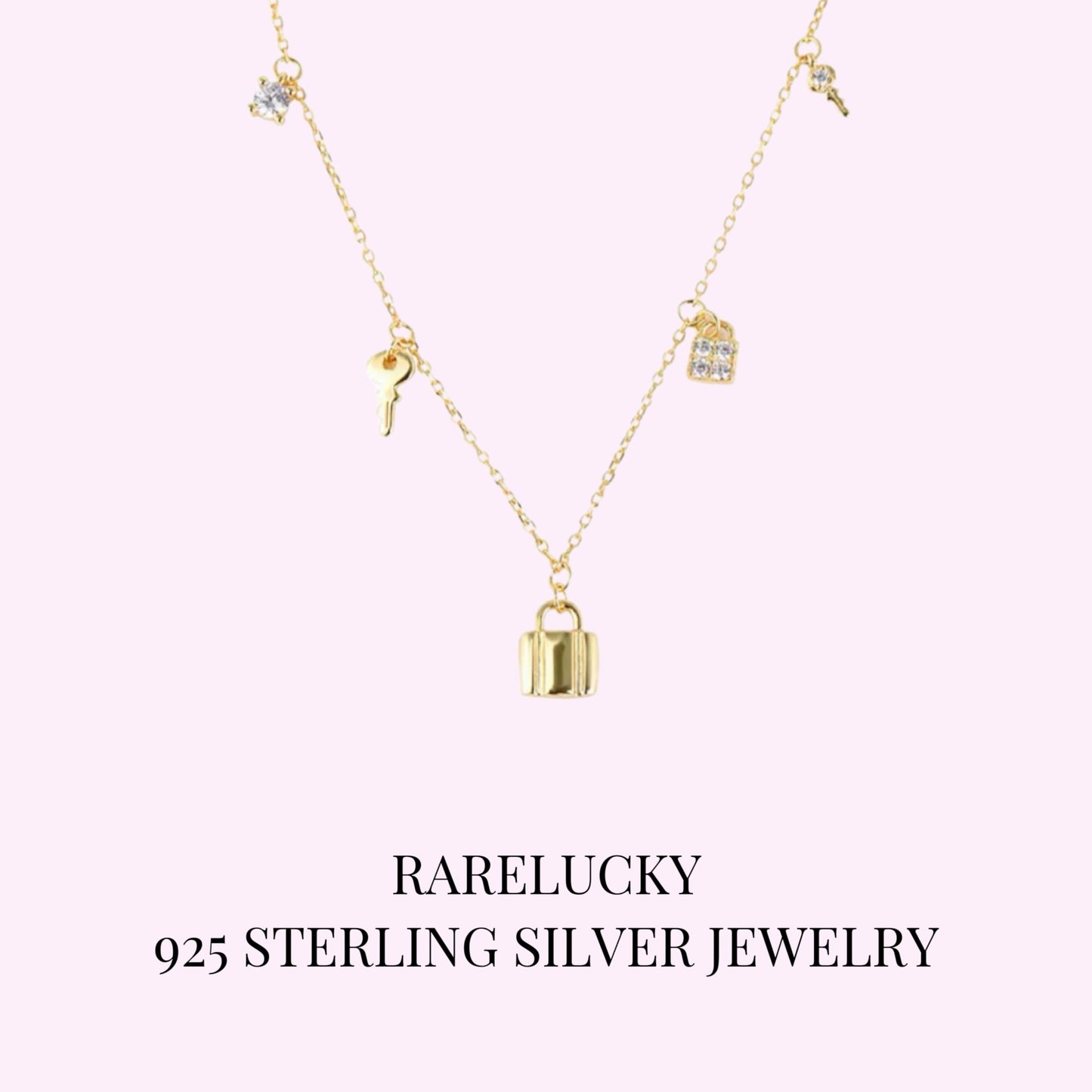 RareLucky Lock & Key Charm S925 Necklace